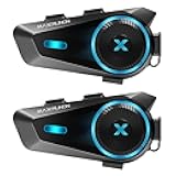 D10 Motorcycle Bluetooth Headset with AI Voice Control, 4 Riders Helmet Headphone Communication System with Noise Reduction/FM Radio/Universal Pairing/ IPX7, 2 Pack