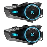 D10 Motorcycle Bluetooth Headset with AI Voice Control, 4 Riders Helmet Headphone Communication System with Noise Reduction/FM Radio/Universal Pairing/ IPX7, 2 Pack