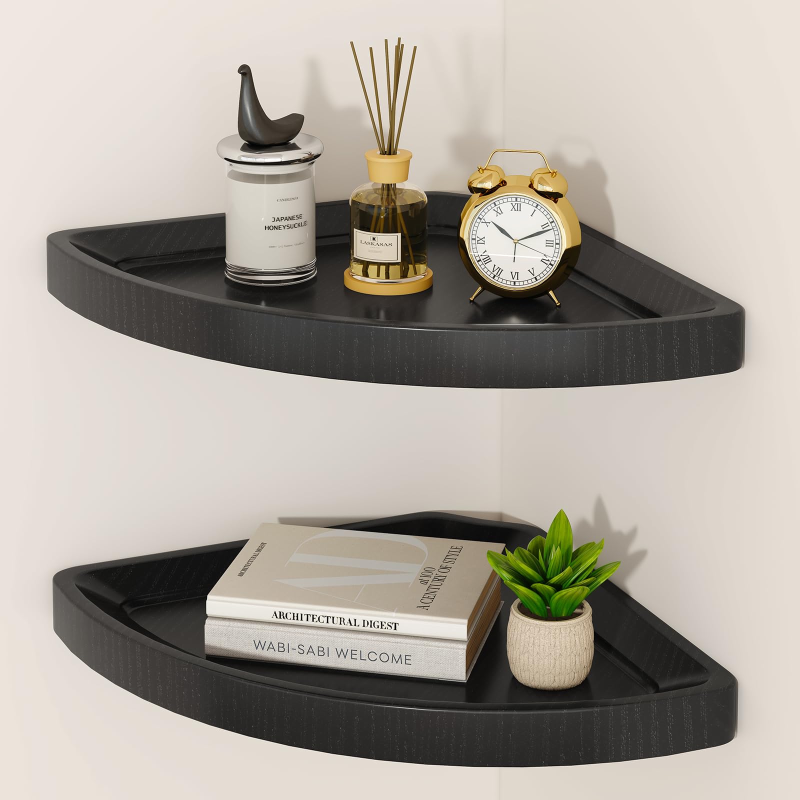 YMYNY Corner Shelf 2 Set Floating Shelves Rustic Shelves Black HFS001B-2