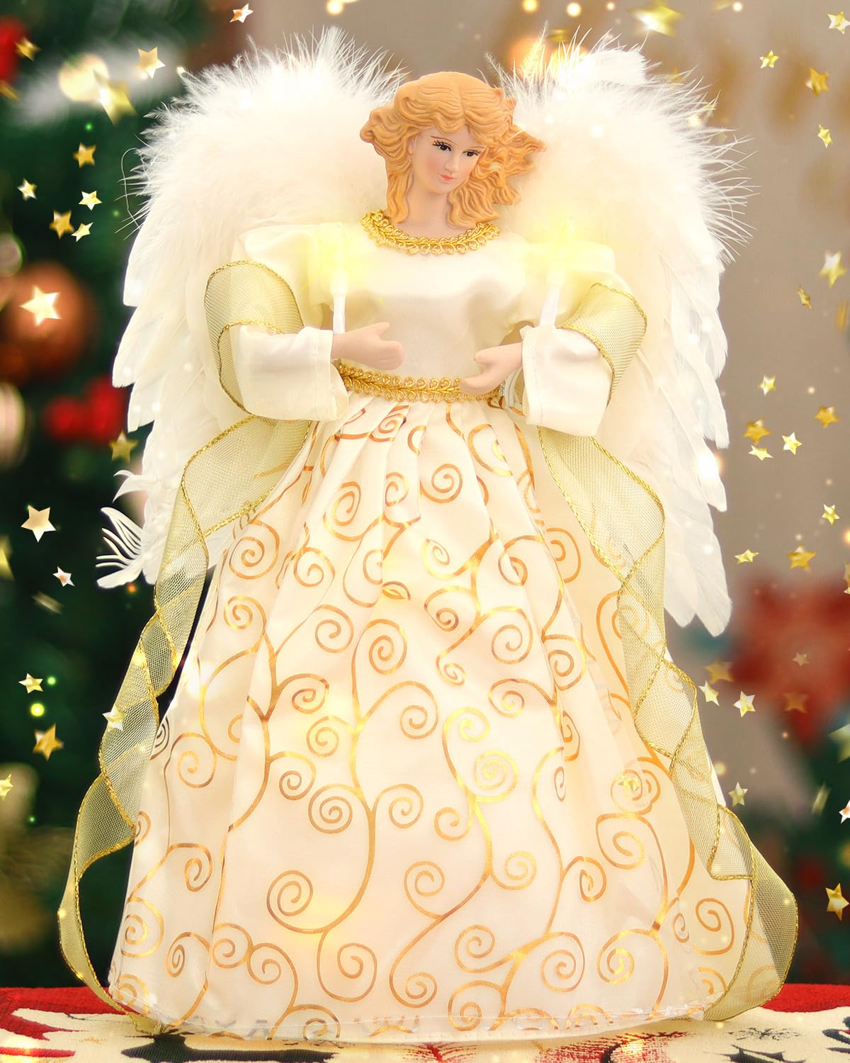 Amazon.com: Christmas Angel Tree Topper, Gold Angel Treetop, 10-Light Angel  Doll with Feather Wing for Indoor Outdoor Christmas Tree Decorations,  Goddess Figurine Holiday Ornament(Gold) : Home & Kitchen