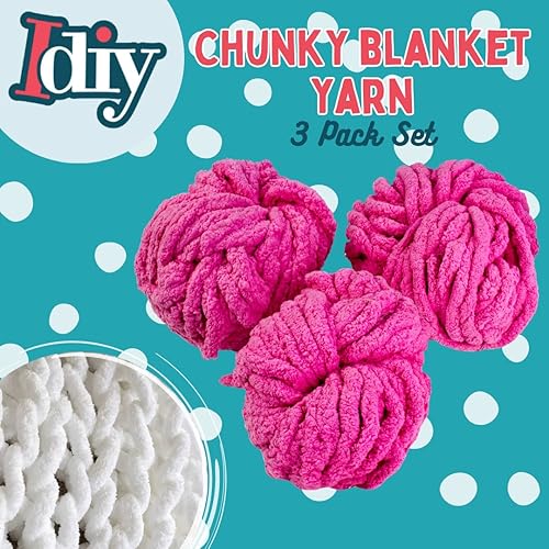 Miniatura 2 de iDIY - Paquete de 3 hilos gruesos (24 yardas cada madeja), hilo de felpilla esponjoso perfecto para mantas suaves y de bebé, tejido de brazo,