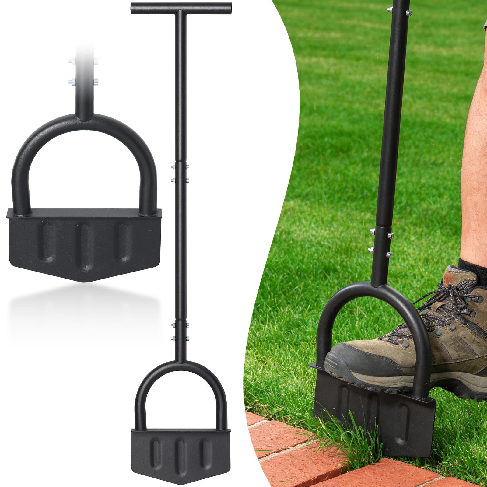 Harrms Lawn Edger Tool, Manual Lawn Edging Cutter Long Handle 104cm, Sharp V Shaped Half Moon Hand Lawn Edging Tool for Sidewalk, Yard, Garden, Flower Bed, Border, Cable Burying, Black