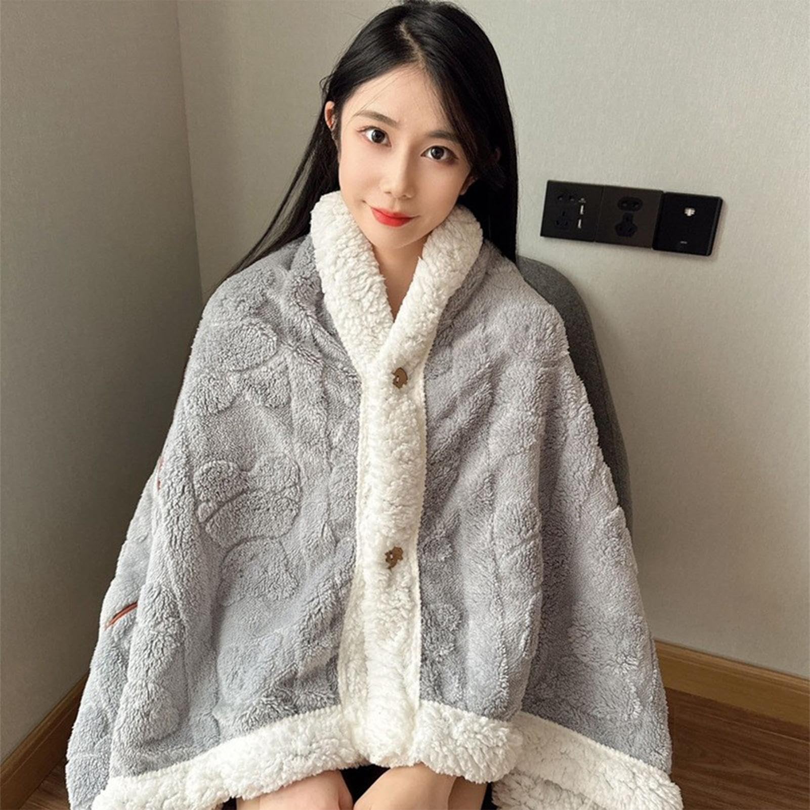 Châle Couverture Cape en Flanelle Douce Boutons | Couverture Portable Adulte Pour Bureau Hiver Lecture Canapé Lit Fauteuil Camping