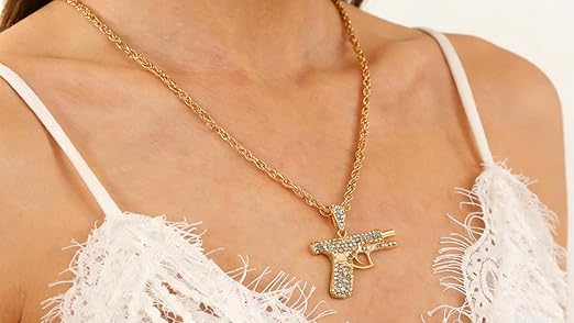 ZZ ZINFANDEL Gold Top Gun Pendant Necklace for Women Men Punk