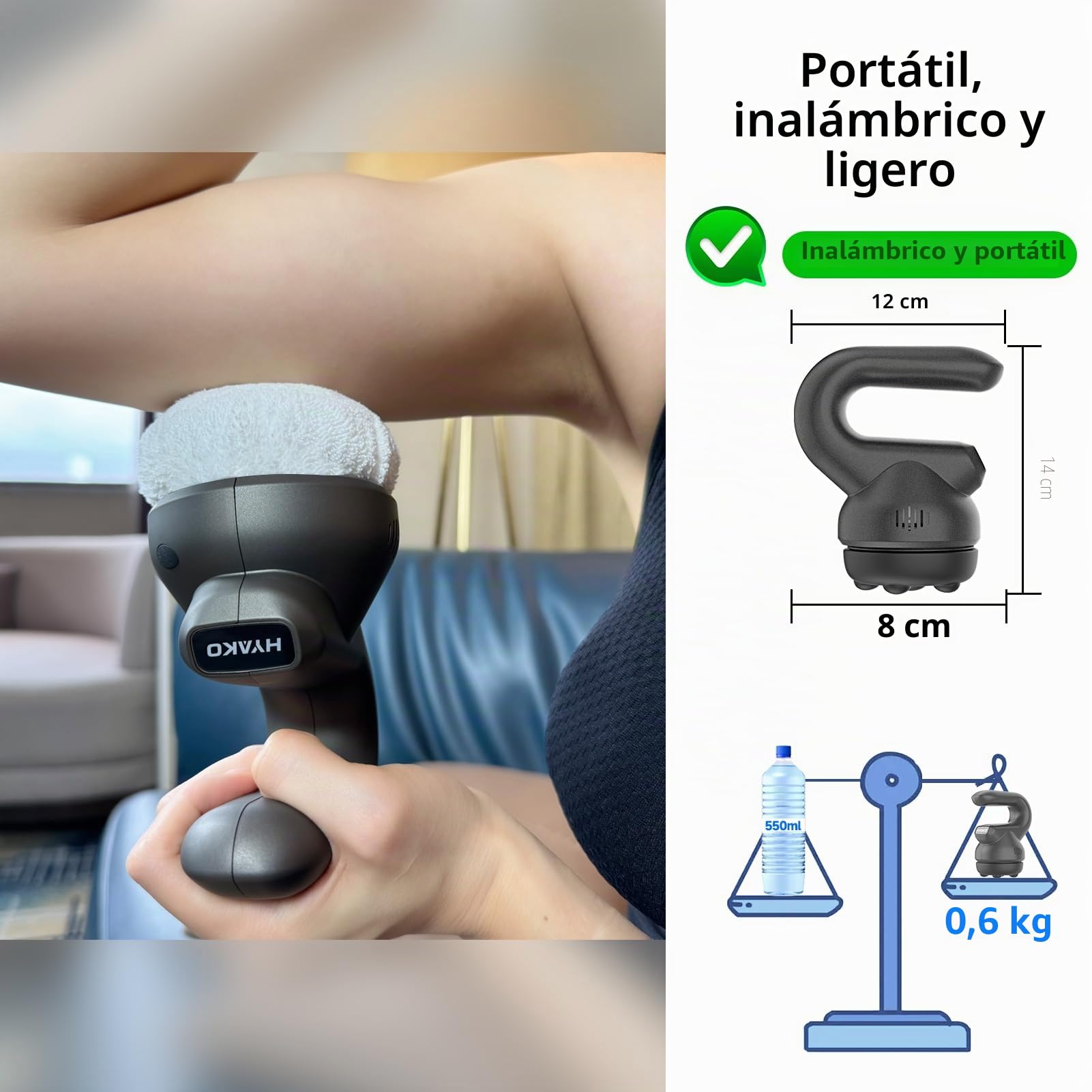 HYAKO Mini masajeador orbital profesional de mano, masajeador quiropráctico para cuello, hombros, piernas, espalda, alivio del dolor muscular, terapia de masaje