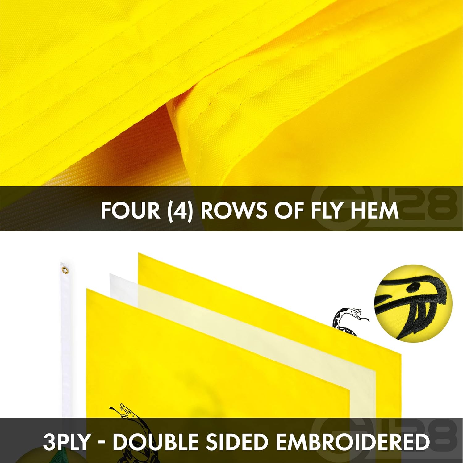 G128 Combo Pack: USA American Flag 3x5 Ft Embroidered Stars & Gadsden (Dont Tread On Me) Flag 3x5 Ft Embroidered Double Sided 3ply