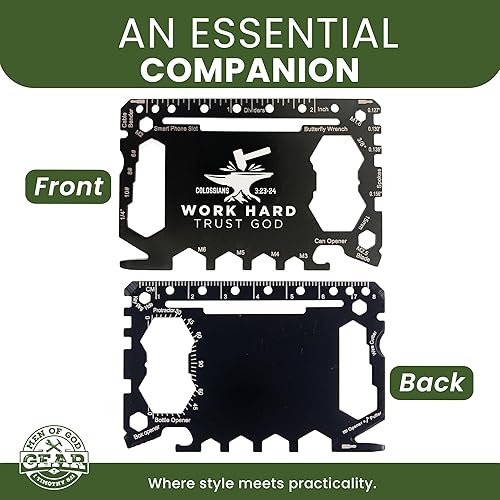 Miniatura 3 de Tarjeta multiherramienta 15 en 1 de ajuste delgado para billetera, trabaja duro, confía en Dios Colosenses 323-24 con cortadores, llaves, abridores,