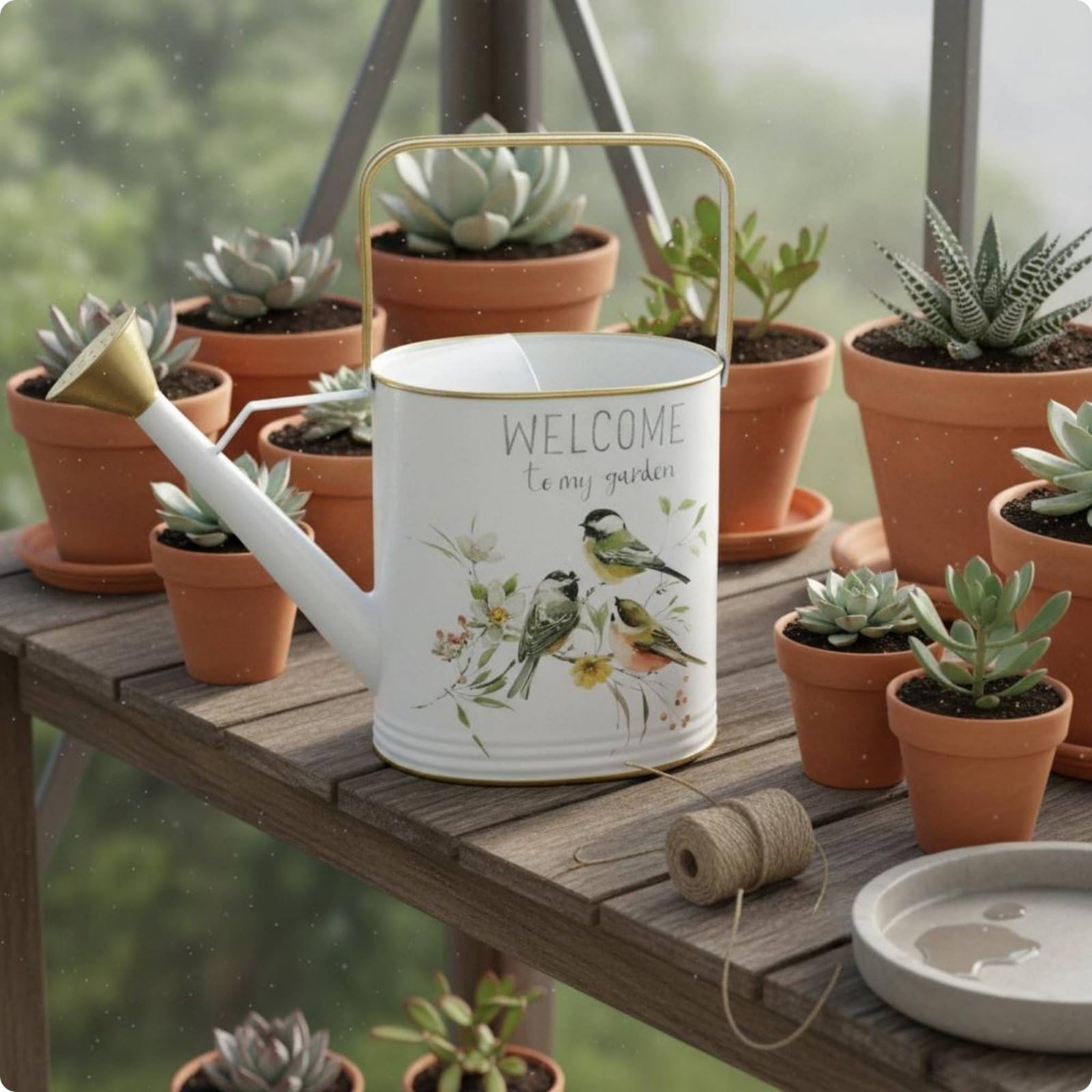 Arrosoir Métal Arrosoir Jardin Arrosoir Intérieur Arrosoir Balcon Verseuse Précision Arrosage Délicat Métal Capacité, Blanc, Vélo Fleuri avec Bordure Et Poignée Verte