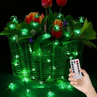 FPVERA LED String Lights Decorations 14.7ft 45LEDs Lucky Four-Leaf Clover Battery Operated with Remote Control Green Fairy...