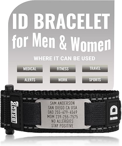 Pulsera de identificación médica grabada a medida - Nylon resistente con identificación, emergencia y información médica. Regalo ideal para atletas
