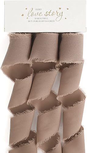 Miniatura 9 de MEEDEE Cinta de gasa taupe de 2 pulgadas, cintas deshilachadas con flecos, para manualidades, cintas de gasa de seda para envolver regalos,