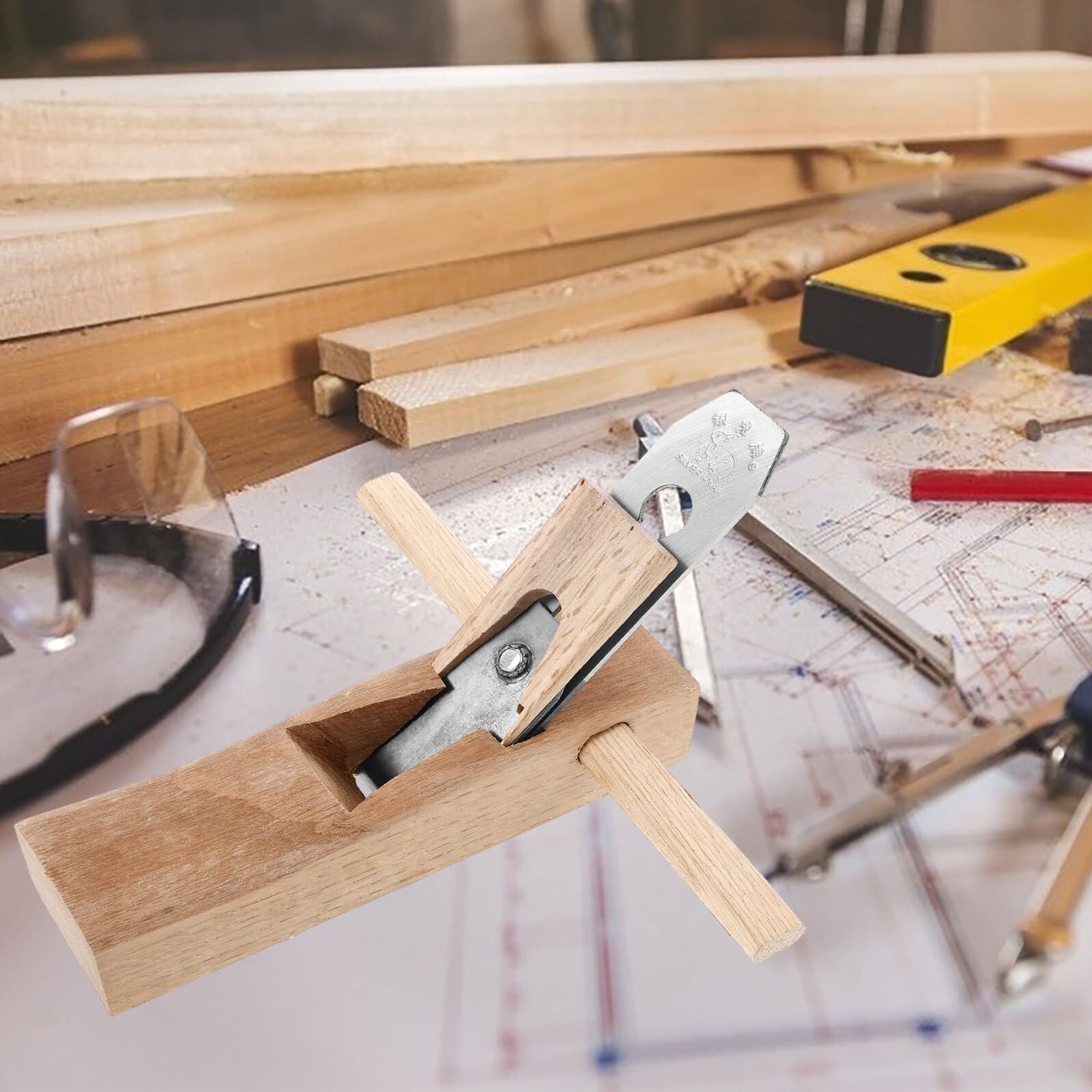 WOONEKY Pialla Manuale per Legno Beige da 250mm Design Robusto e Lama in Rame, Versatile per Progetti di Lavorazione del Legno Fai-da-te
