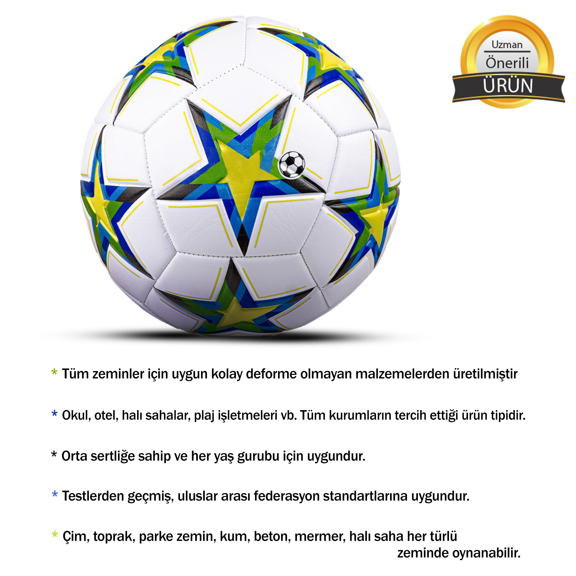 Hsport UEFA Şampiyonlar Ligi Futbol Topu Halı Saha ve Beton Zemine Uygun Dikişli Maç ve İdman Topu No:5 (pompa hediyeli) (Sarı)