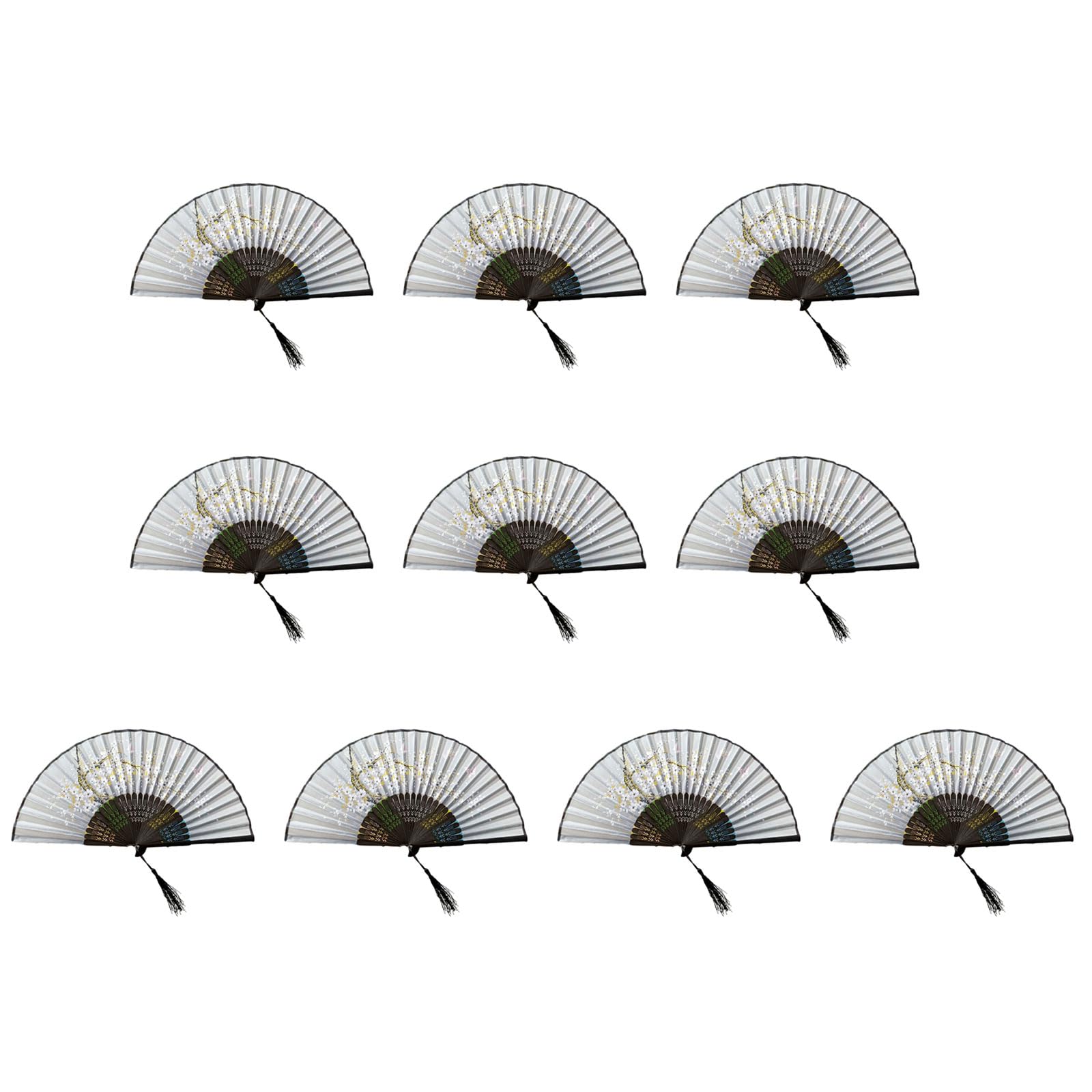 NRVTRE Of 10 Bamboo Fans, Handmade Chinese Folding Fan Performances Fan for Cooling, Decoration, and Collection Cooling