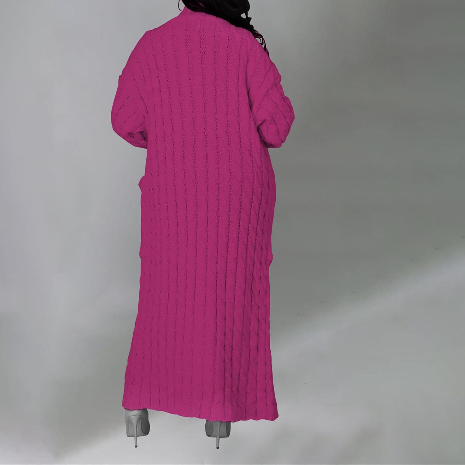 Women Long Sleeve Cable Knit Long Cardigan 2024 Fall Winter Chunky Open Front Sweaters Long Outwear with Pockets