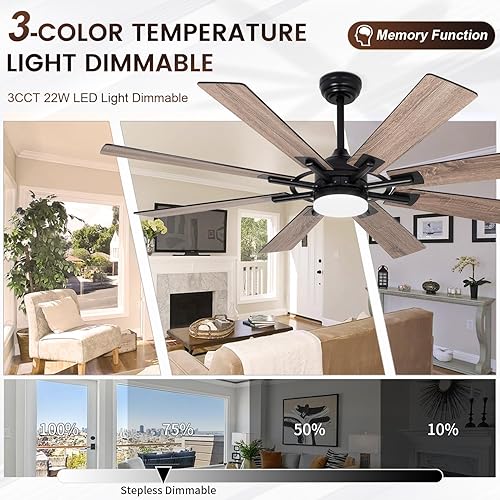 Miniatura 3 de Ventiladores de techo grandes de 60 pulgadas con luces y control remoto, ventilador de techo moderno para interiores y exteriores, para cocina, sala