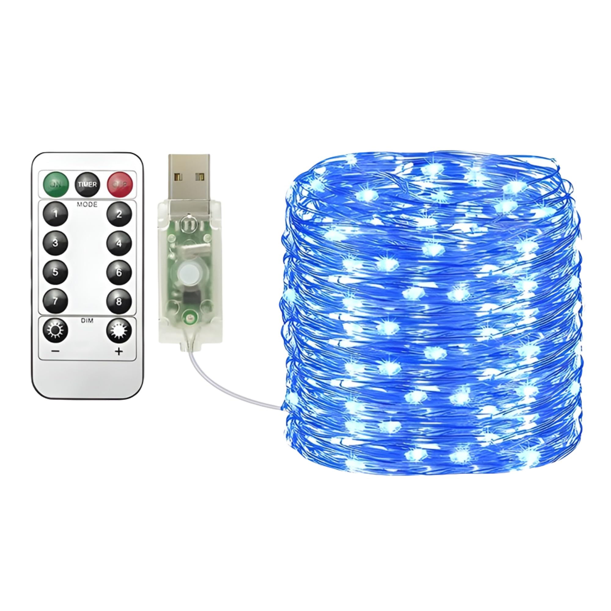 Clearhill Blue Usb Fairy Lights 1Pack,33Ft/10M 100Led Usb Cooper Wire String Lights With Remote Control, 8 Modes, Timing & Dimmable For Christmas Bedroom Indoor Outdoor Decor