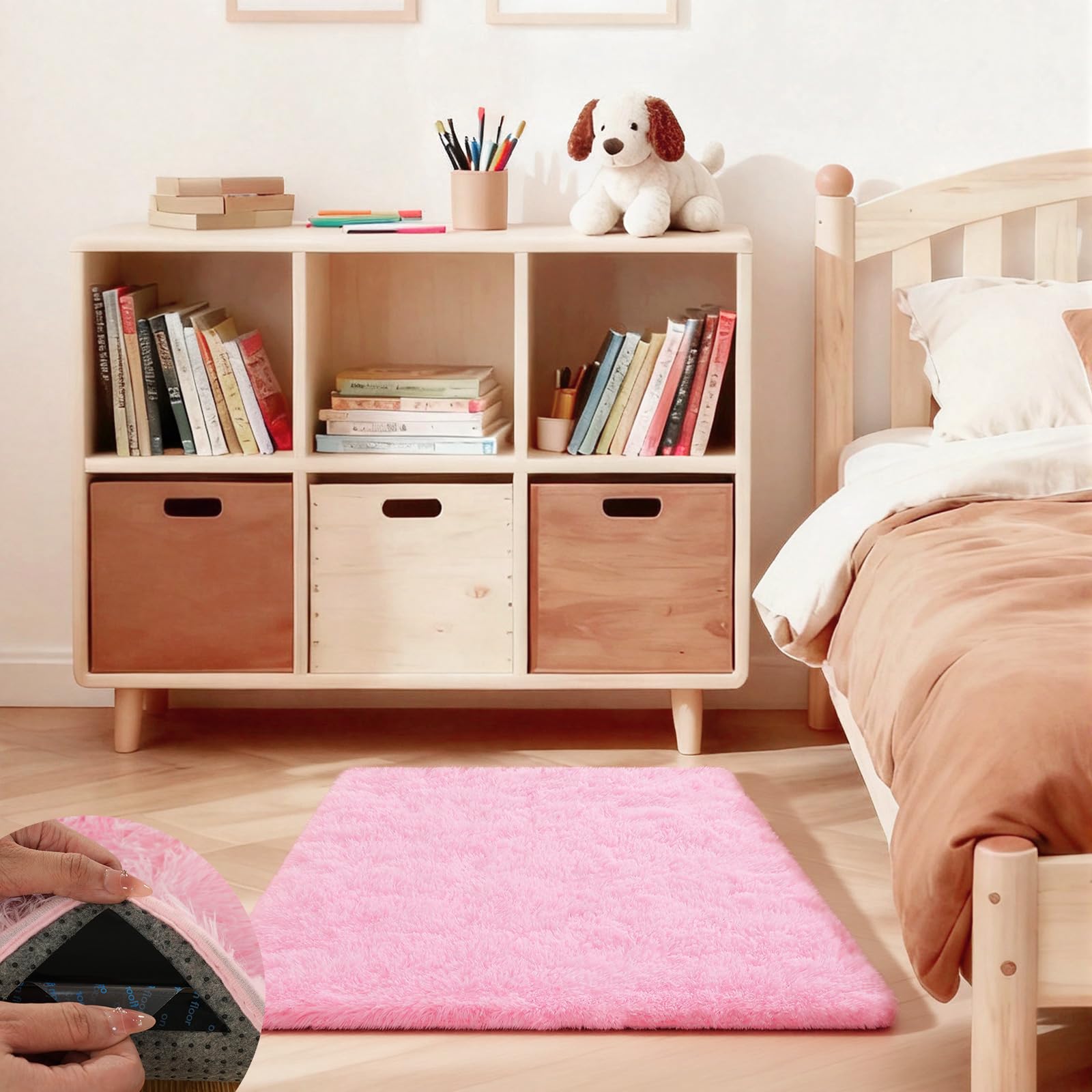 Pink Rug for Bedroom 2x3 Fluffy Area Rugs for Living Room Small Fuzzy Shag Soft Carpet with 4