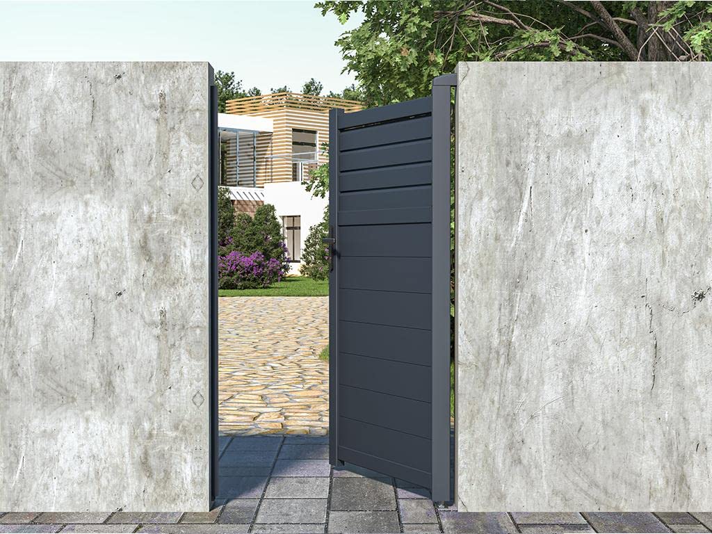 Vente-unique - Portillon battant aluminium persienné L103 x H180 cm anthracite - VIAZO