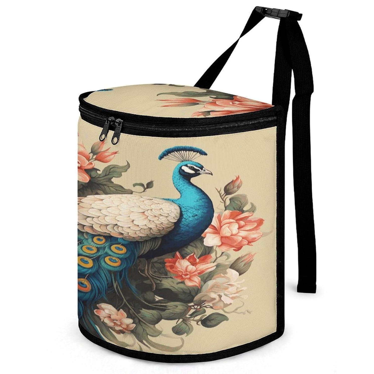 Hanging Car Trash Bag Peacock and Flowers Printed Car Garbage Storage Bag Leakproof Car Trash Can Portable Garbage Storage Bags