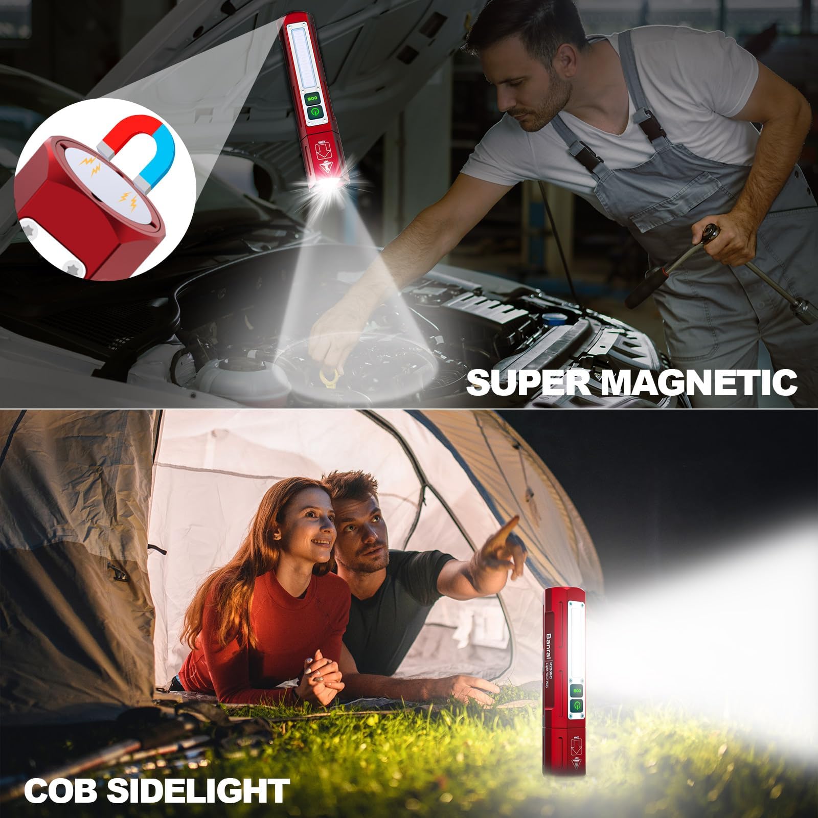 Rechargeable Flashlights High Lumens - 20,000LM Super Bright Small Pocket Magnetic Flashlight, 8 Modes LED Tactical Flash Light, Dual Button Powerful Flashlight for Camping (2, Red)