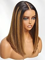 Vista 13 de UNICE Yaki Peluca Bob Recta de Cabello Humano con Cordón Adiós Nudos Sin Pegamento 7x5 Pelucas Frontales de Encaje de Cabello Humano Pre Desplumadas