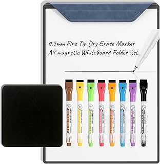 0.5mm Ultra Fine Tip Dry Erase Markers + A4 Magnetic Whiteboard Folder S...