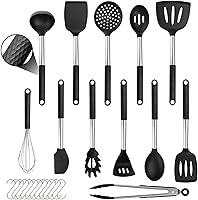 Vista 3 de Rorence Silicone Cooking Utensil Set: 12 Pieces Kitchen Utensils Non-Stick & Heat Resistance Silicon And Stainless Steel Handles - Black