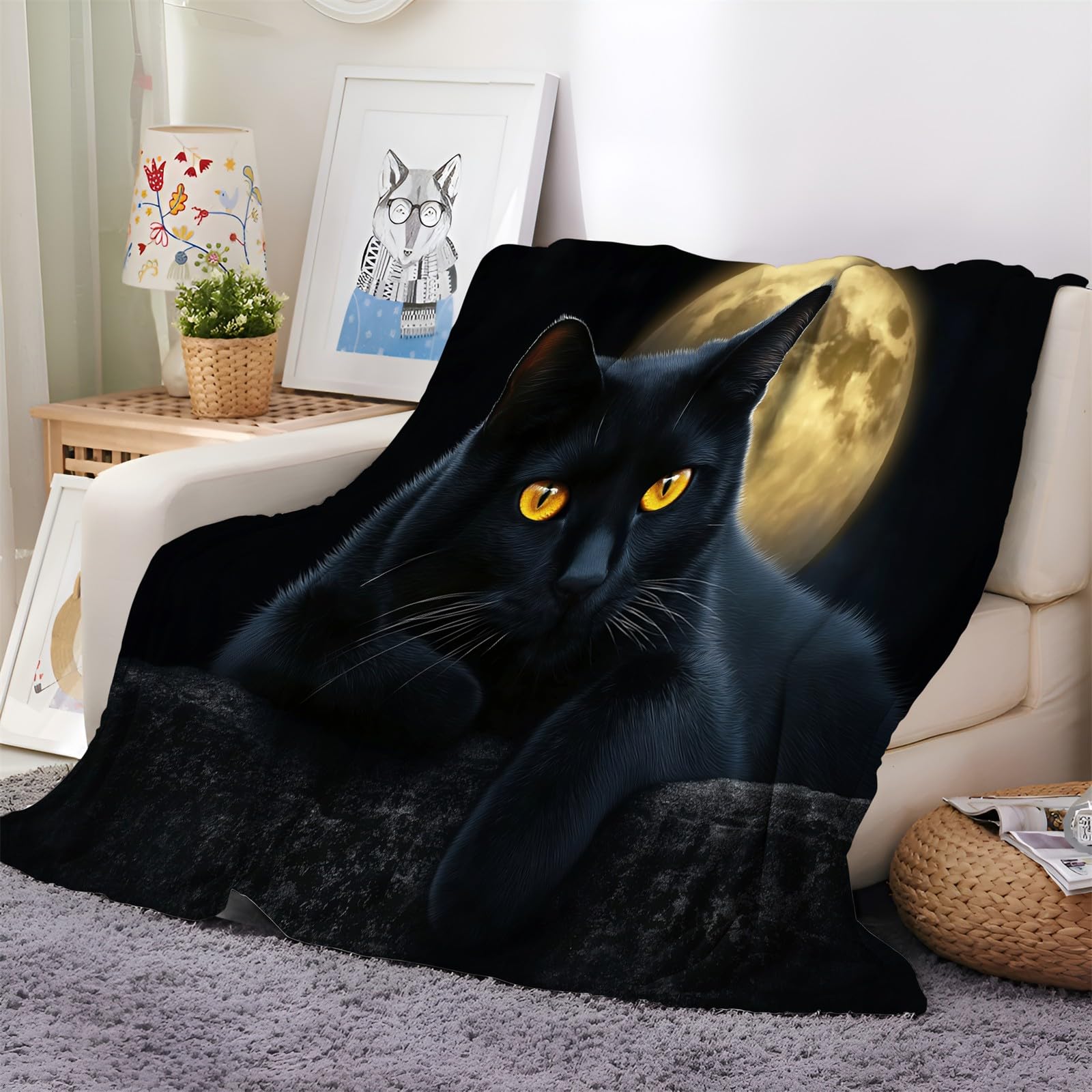 Couverture plaid polaire microfibre lit 180x200 chaude douce chat