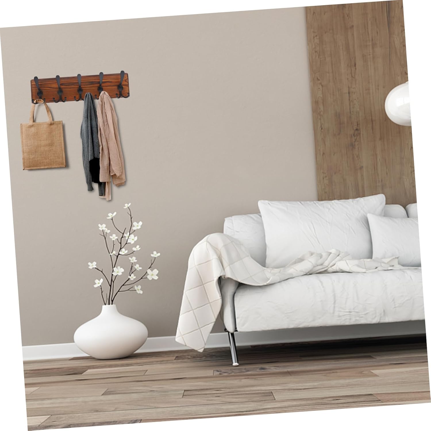 VOSAREA Rustic Wall-Mounted Coat Hanger Rack Key Hook Space-Saving Design for Hallway Strong Load Bearing Easy Installation Decorative Wooden Organizer for Keys Bags and Hats