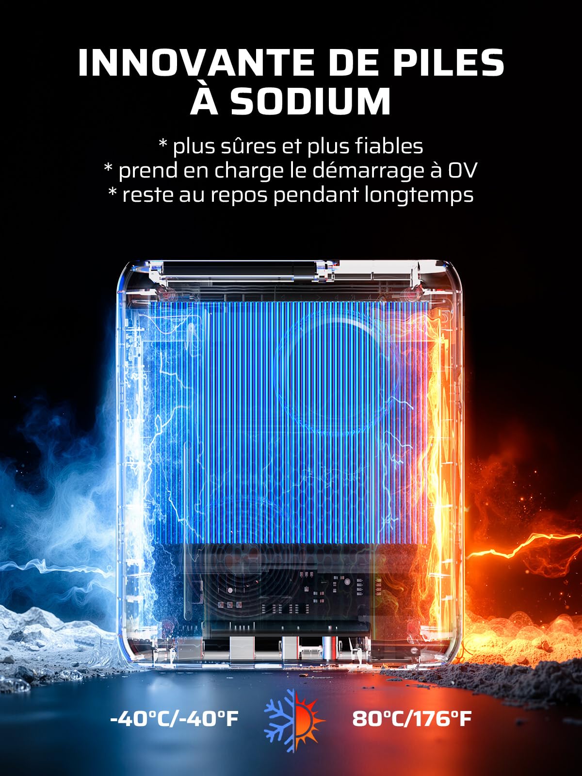 AFERIY Booster Batterie Voiture 2000A, Démarreur de Batterie Sodium-ION Ultra-Sécurité -40℃~80℃, Powerbank 27500mAh PD60W Charge Rapide, 12V pour Essence 6.0L / Diesel 3.0L