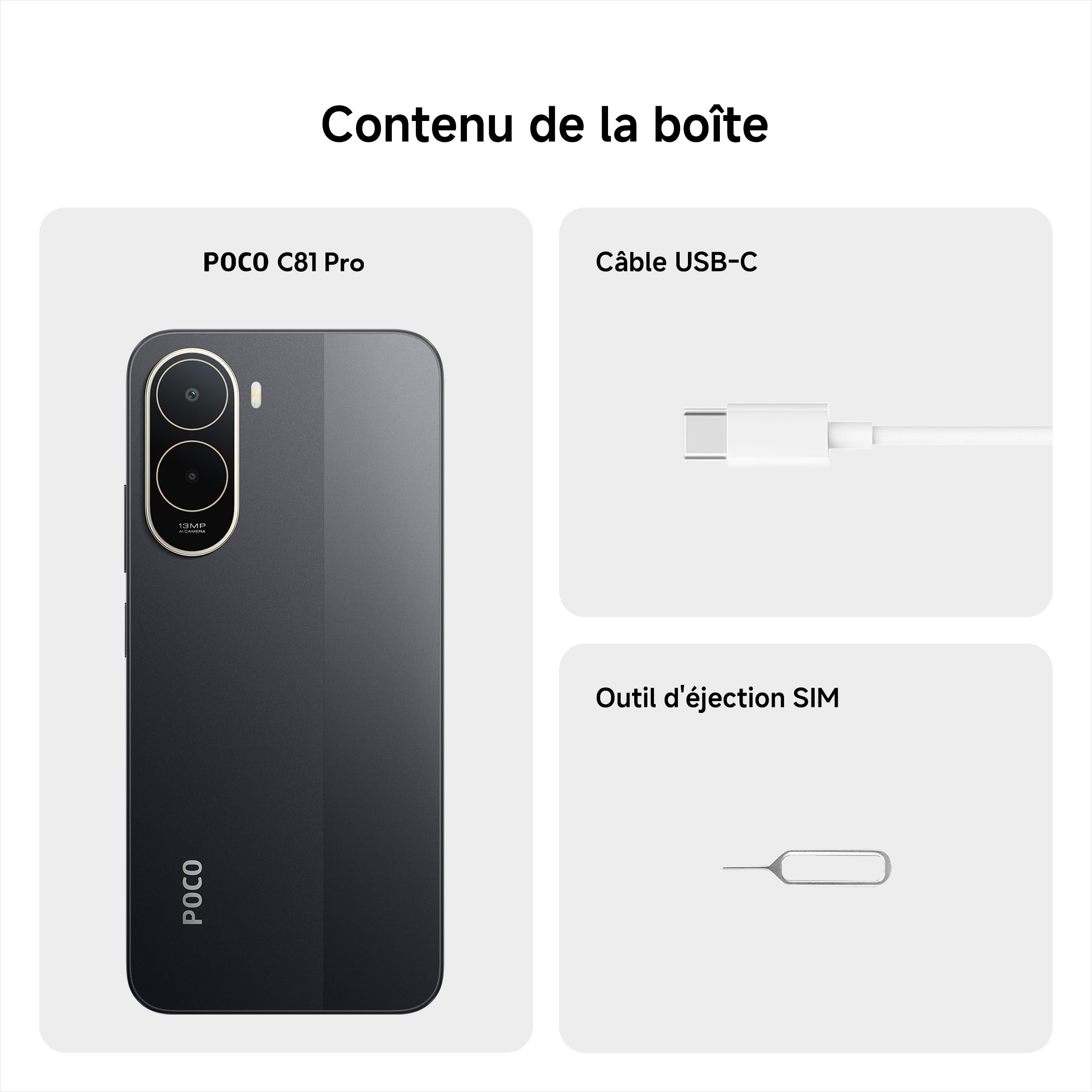 XIAOMI POCO C81 Pro Smartphone 4+128 Go Batterie 6000mAh - Noir | Écran immersif 6,9" 120Hz, double caméra IA 13 Mpx, 1 an de garantie supplémentaire, chargeur non inclus