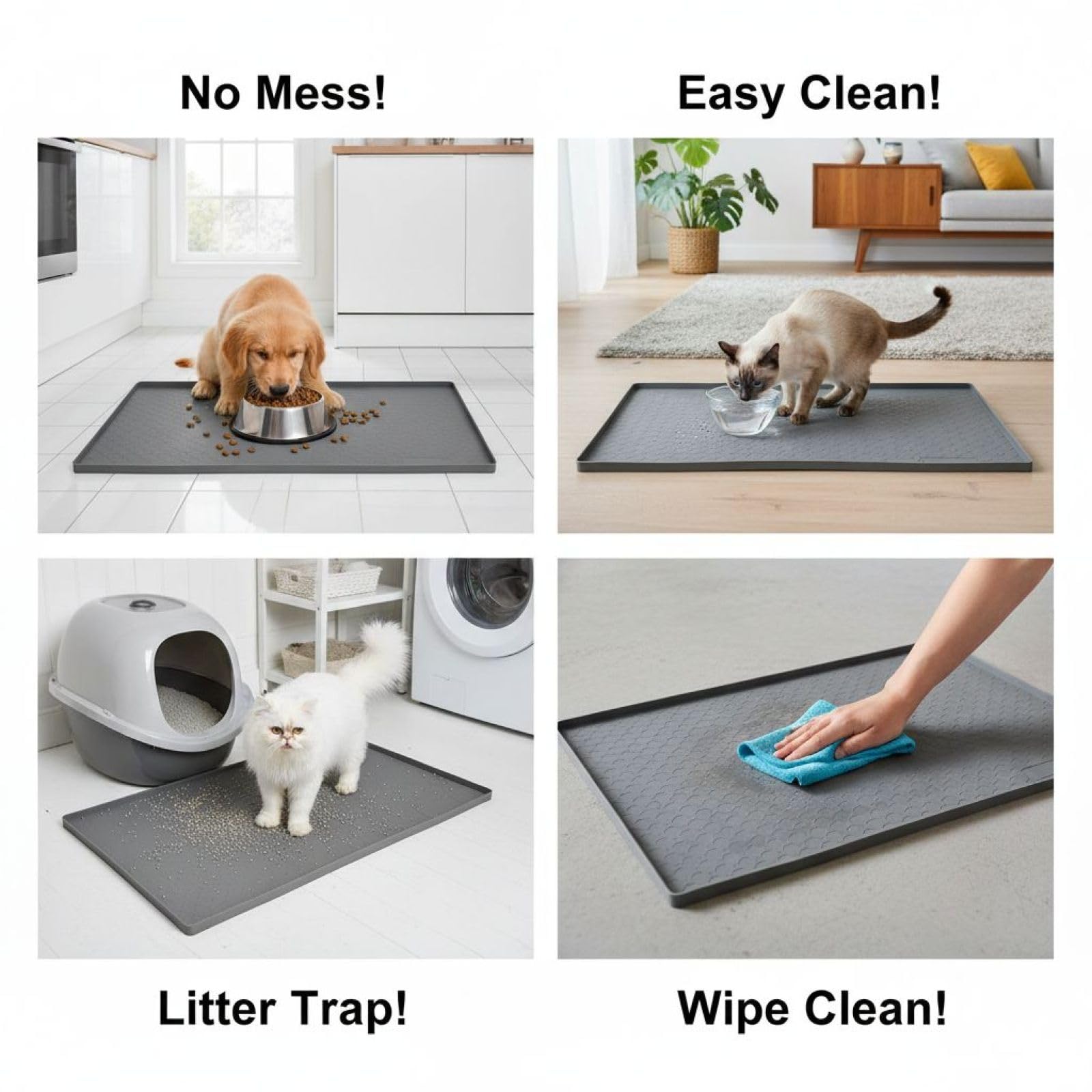 Générique Tapis Extra Large pour Gamelles d'animaux en Silicone, 86 x 56 cm, avec Rebords Surélevés, Antidérapant, Protège-Sol