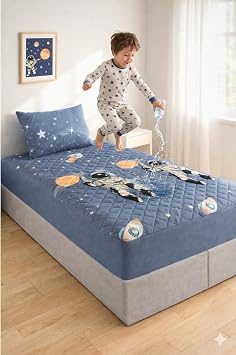 Formeya Astronot Desen Tek Ki ilik Kapitone Fitted Su S v  Ge irmez Yatak Alezi Seti 1 Adet Yast k K l fl  100x200