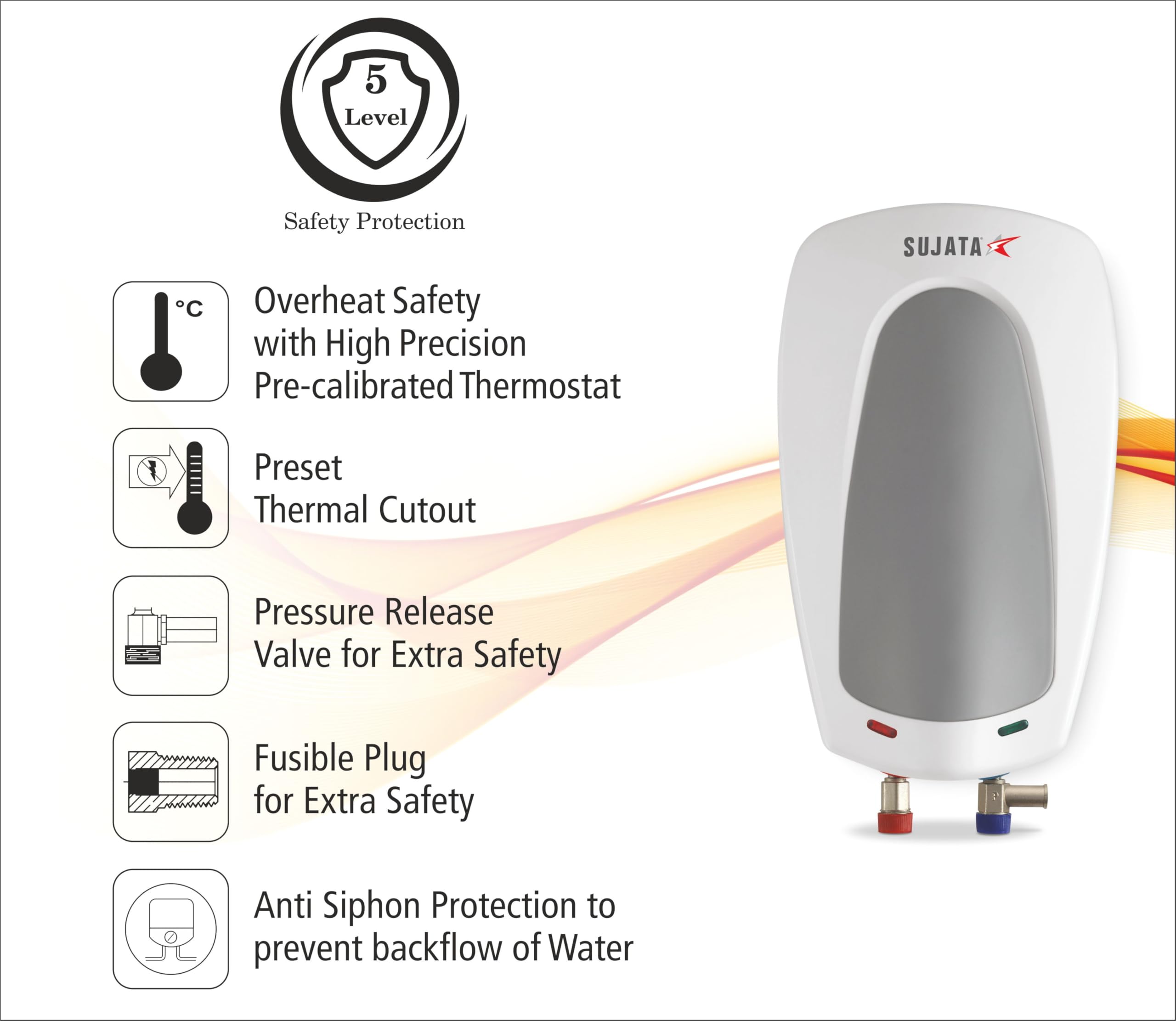 Sujata Instant Water Heater | 3 Litre - 5 Years Warranty on Inner Tank & 3 Years on Overall Product | Geyser, Water Heater, 3KW, 5 Level Safety, 6 Bar Pressure, Rust & Shock Proof - IWH09 2