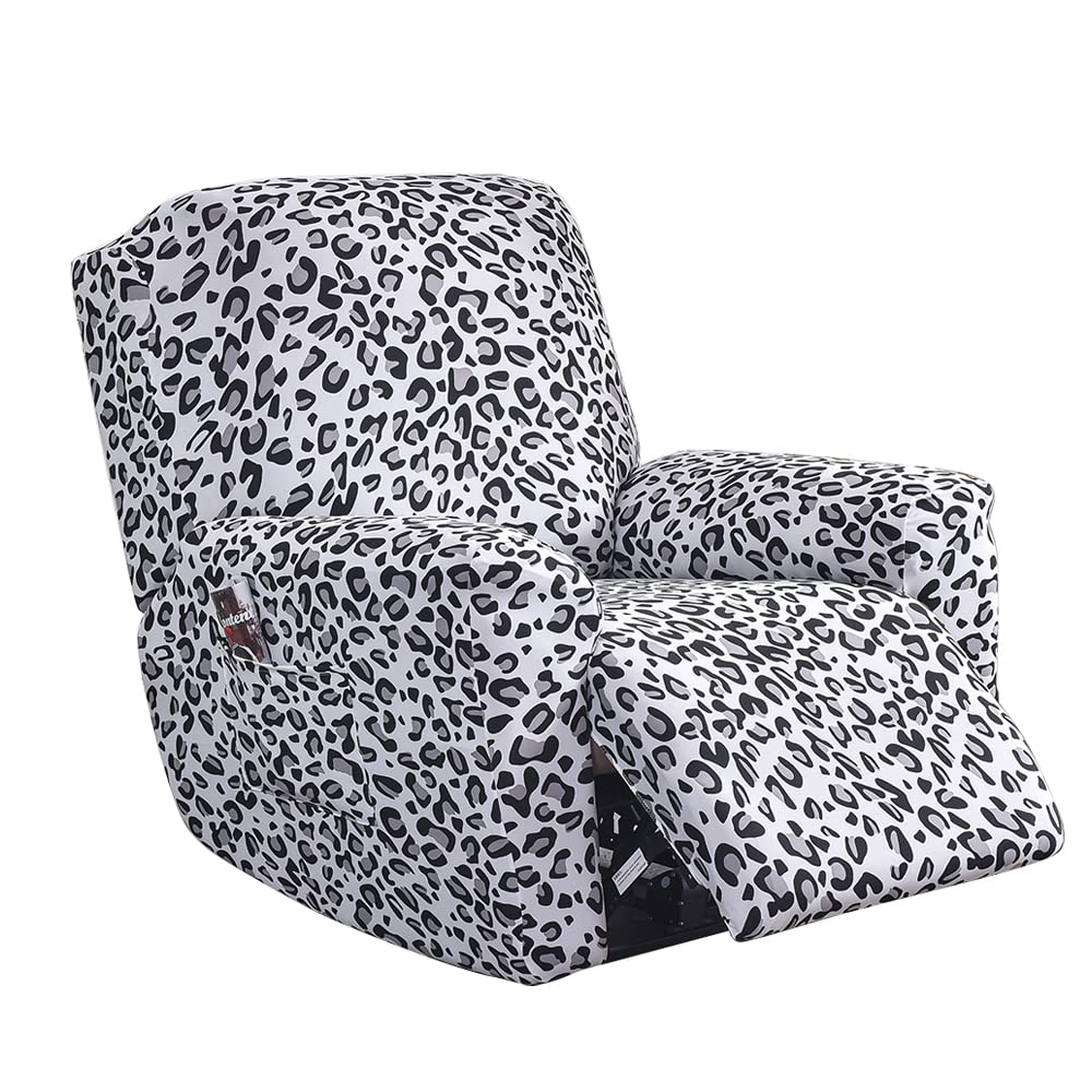 WJHDWYD Recliner Sofa Cover Stretch Cover for Lounge Chair 4 Pieces Stretch Cover for Recliner, Massage Chair(Estampado de Leopardo)