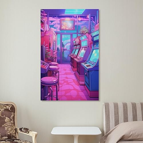 Miniatura 7 de josnmre Póster estético de los años 80 con diseño de anime Retrowave Neon Synthwave de los años 80, lienzo decorativo para colgar en la pared,