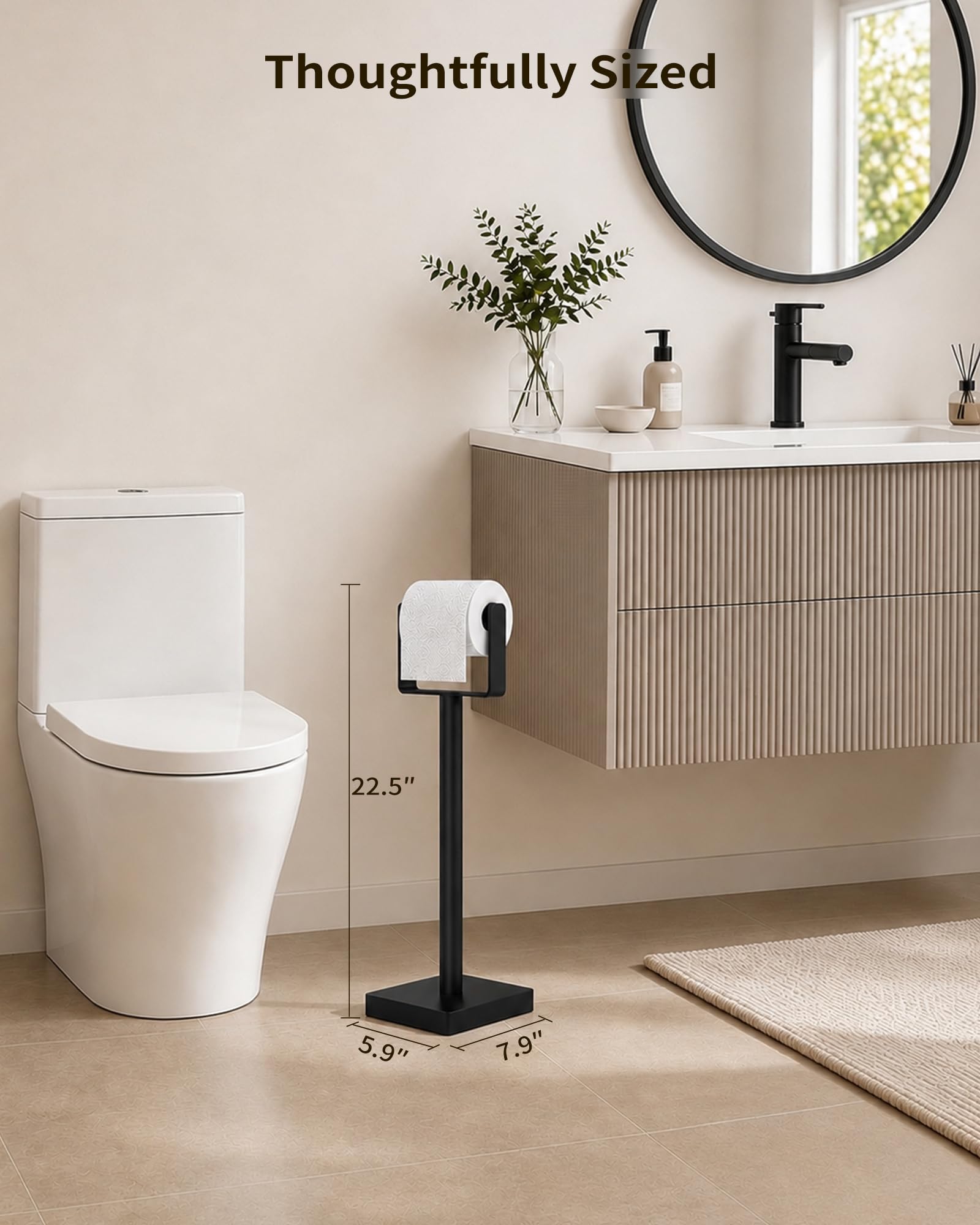 YUMORE Toilet Paper Holder Stand with Weighted Base, Matte Black — Amazon image 2