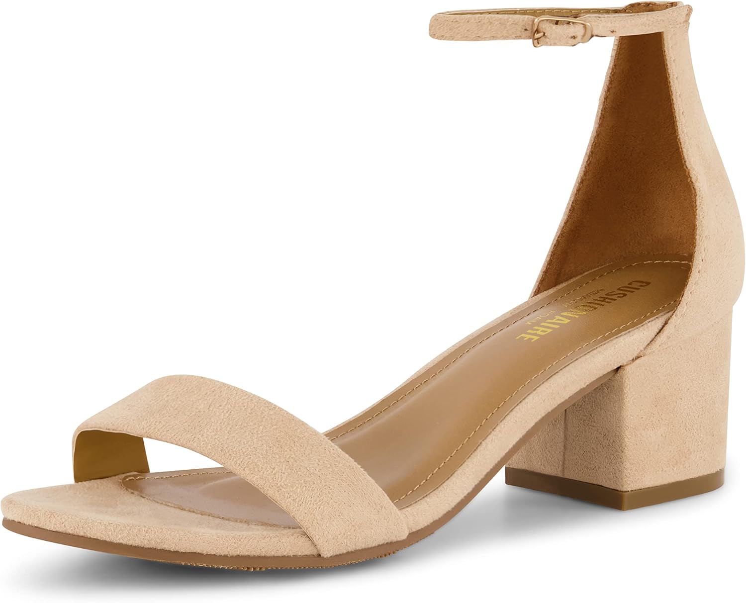 CUSHIONAIRE Alba Mid Block Heel Dress Shoes for Women – Open Toe Ankle Strap Heeled Women's Sandals with Memory Foam Comfort