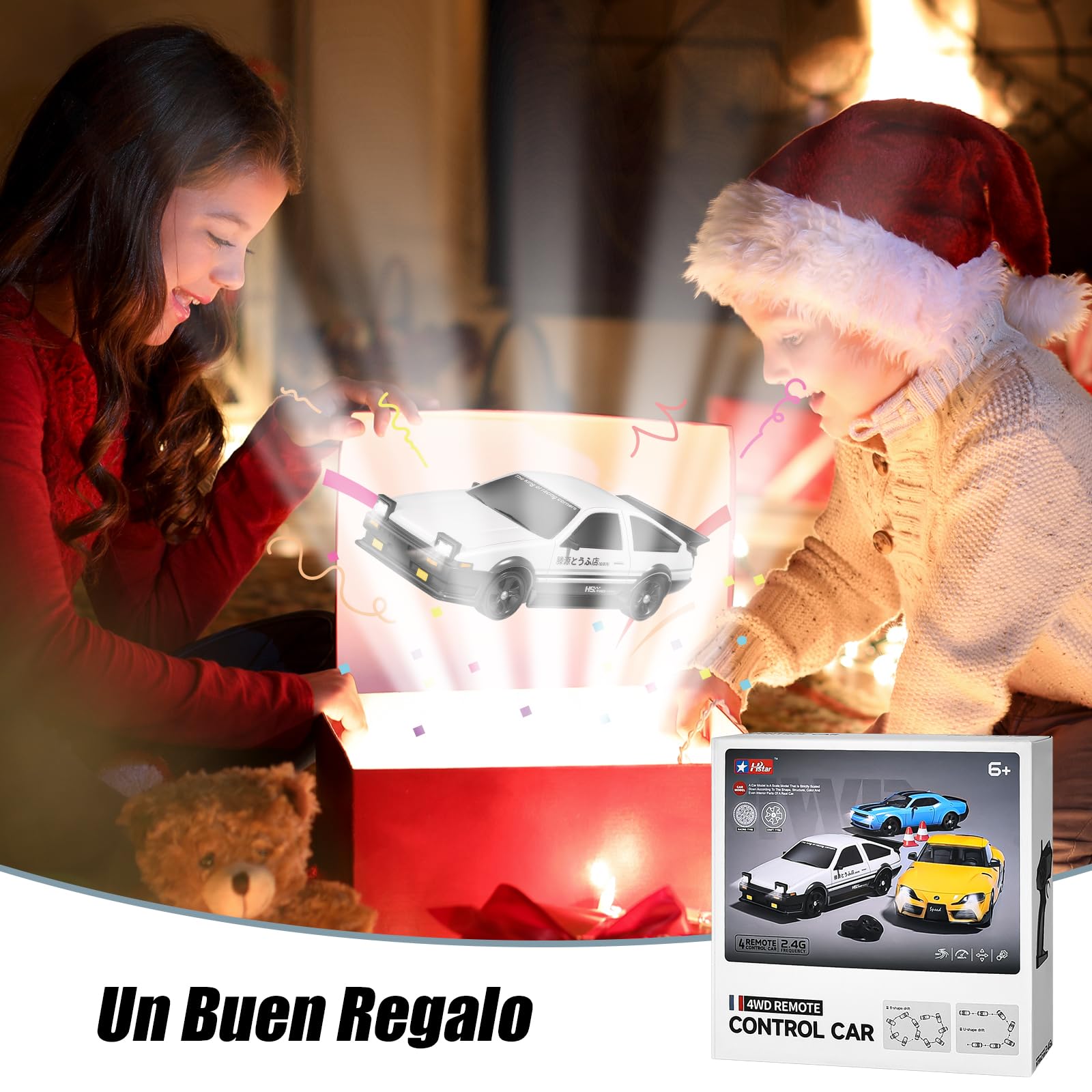 BuzzoXerex Coche Teledirigido Drift, 1:24 Drift RC Car, 18km/h 4WD Mini Car Teledirigido con Kit Barricada, Luces LED, Radiocontrol Coche de Juguete para Adultos y Niños Mayores de 6 Años (Blanco)