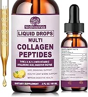 Vista 1 de Gotas líquidas de péptidos de colágeno múltiple, 2 onzas – Tipos I, II, III, V, X, Complejo de colágeno hidrolizado para cabello, piel, uñas, huesos
