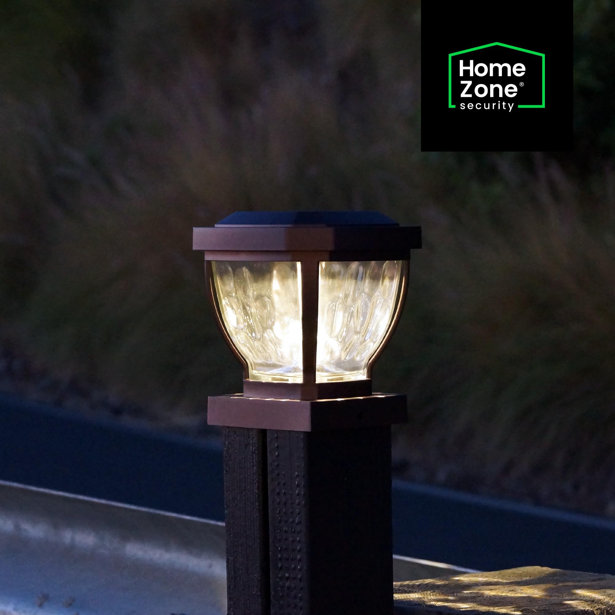 HOME ZONE Security Solar Post Cap Lights - Decorative Glass LED Outdoor 4x4 (3.5 x 3.5 in.) Post Lights, Bronze (2-Pack)