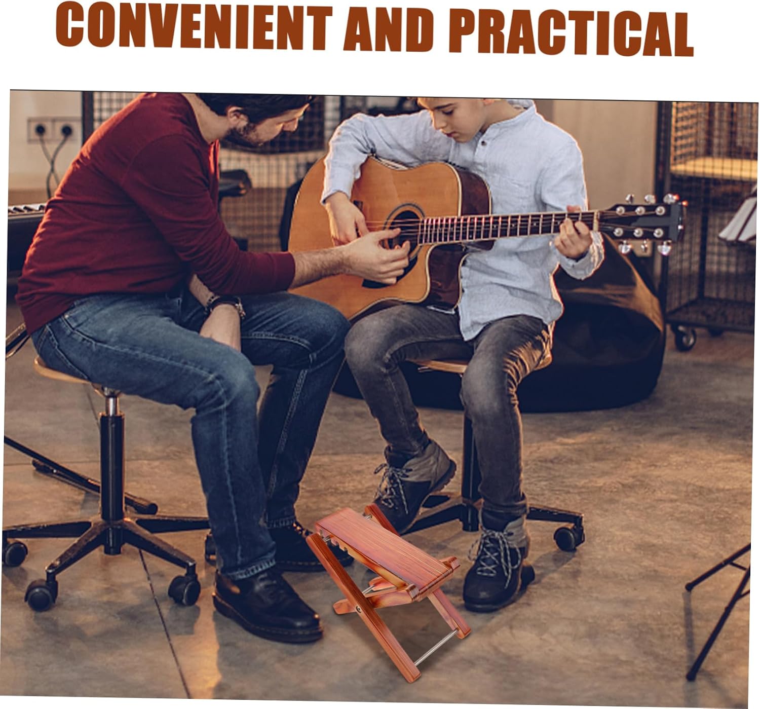 Wooden Guitar Foot Stool Adjustable Foldable Portable for Guitarists