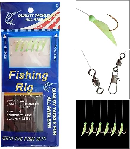 Miniatura 3 de Aparejos de pesca de agua salada, 10 paquetes de aparejos de pesca de surf con piel de pescado, anzuelos de pesca de plumas giratorias, cuentas