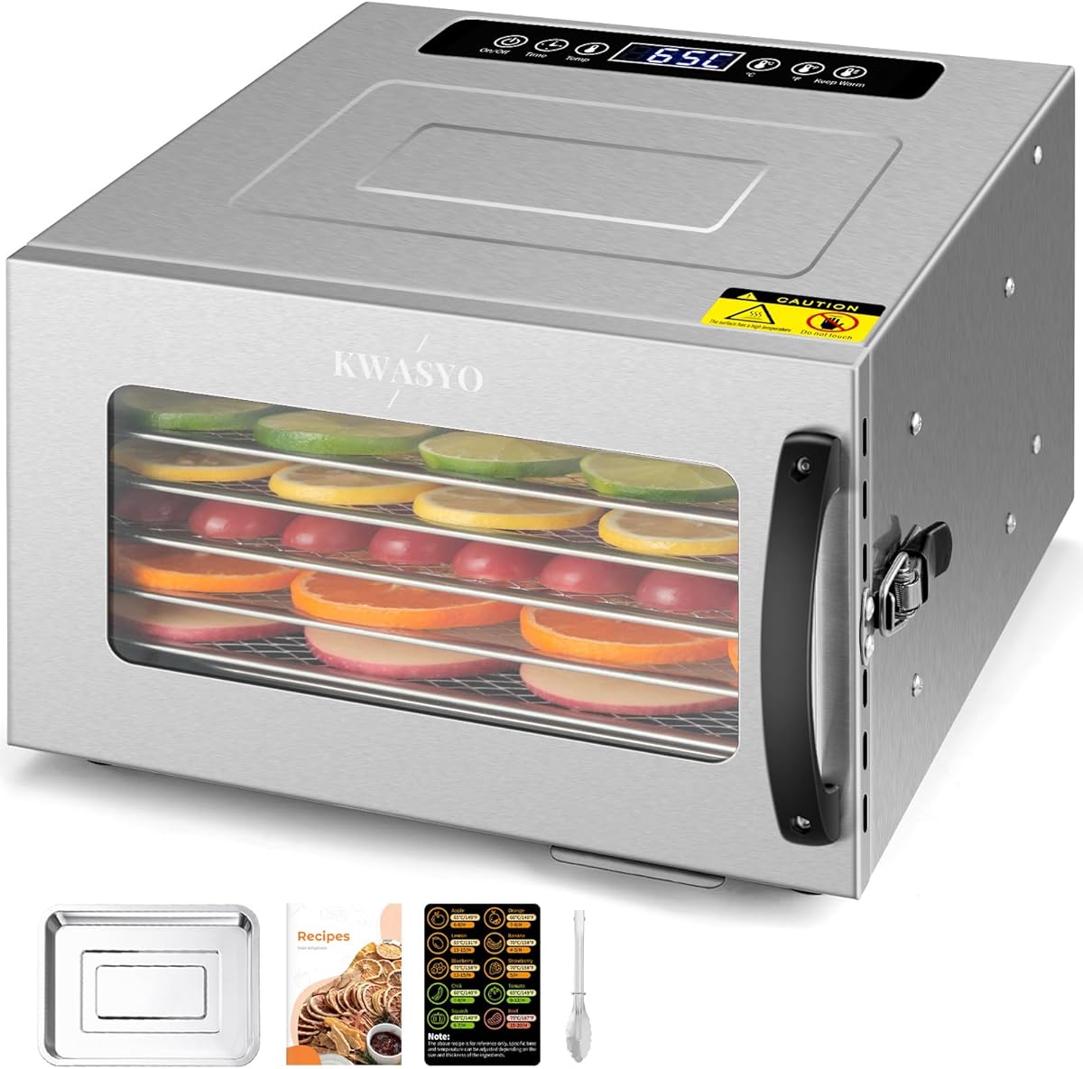6 Trays Food Dehydrator, All Stainless Steel Dehydrator Raw Food & Jerky Fruit,400W Preserve Food Nutrition Professional Household Vegetable Dryer, with 0-24 Hours Digital Timer