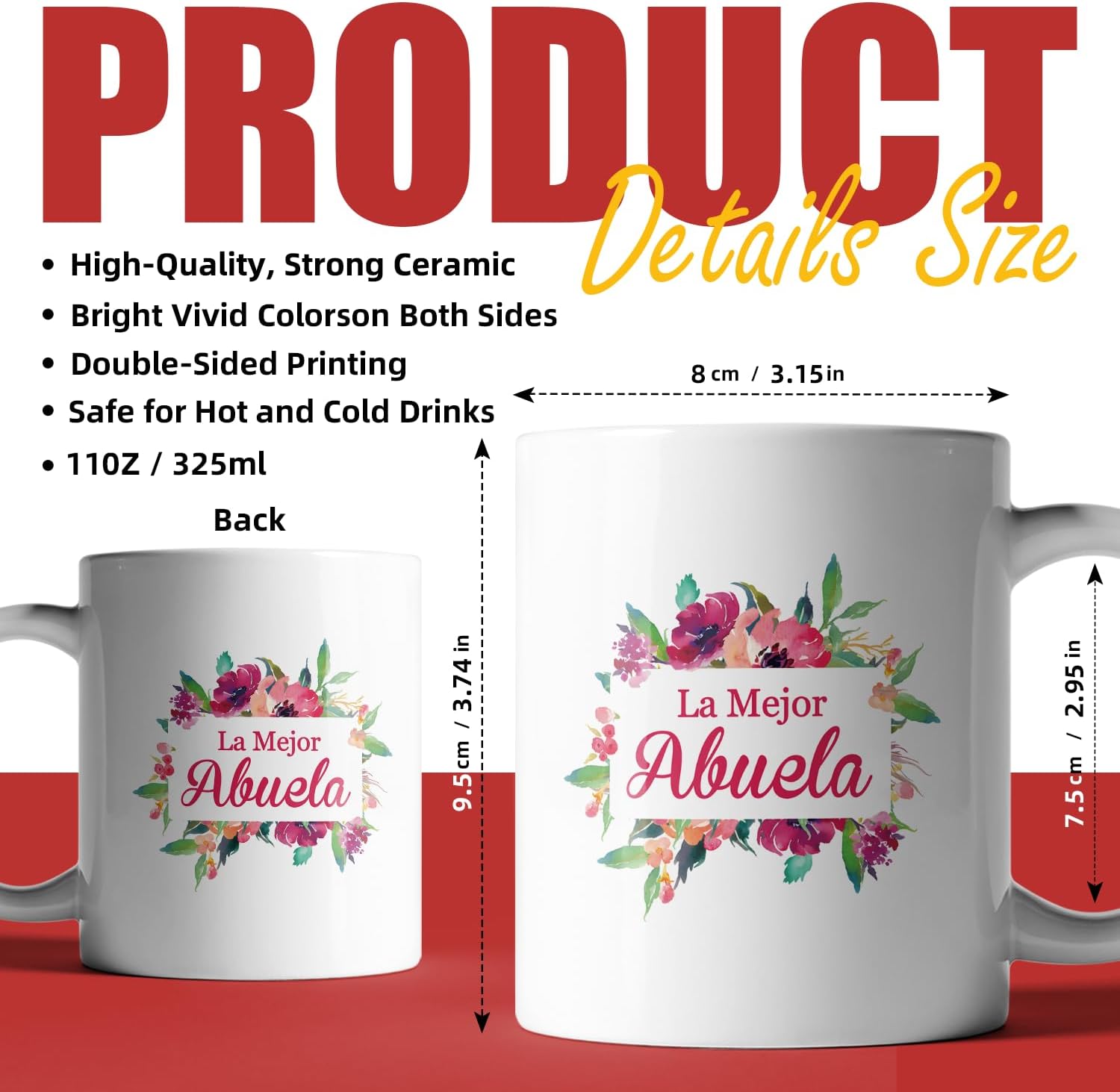 zcyhtqp, La Mejor Abuela, Funny Ceramic Coffee Mug, Abuela Coffee Mugs in Spanish, Abuela Gifts In Spanish, Grandma Christmas Mothers Day Gifts from Grandchildren - Image 2