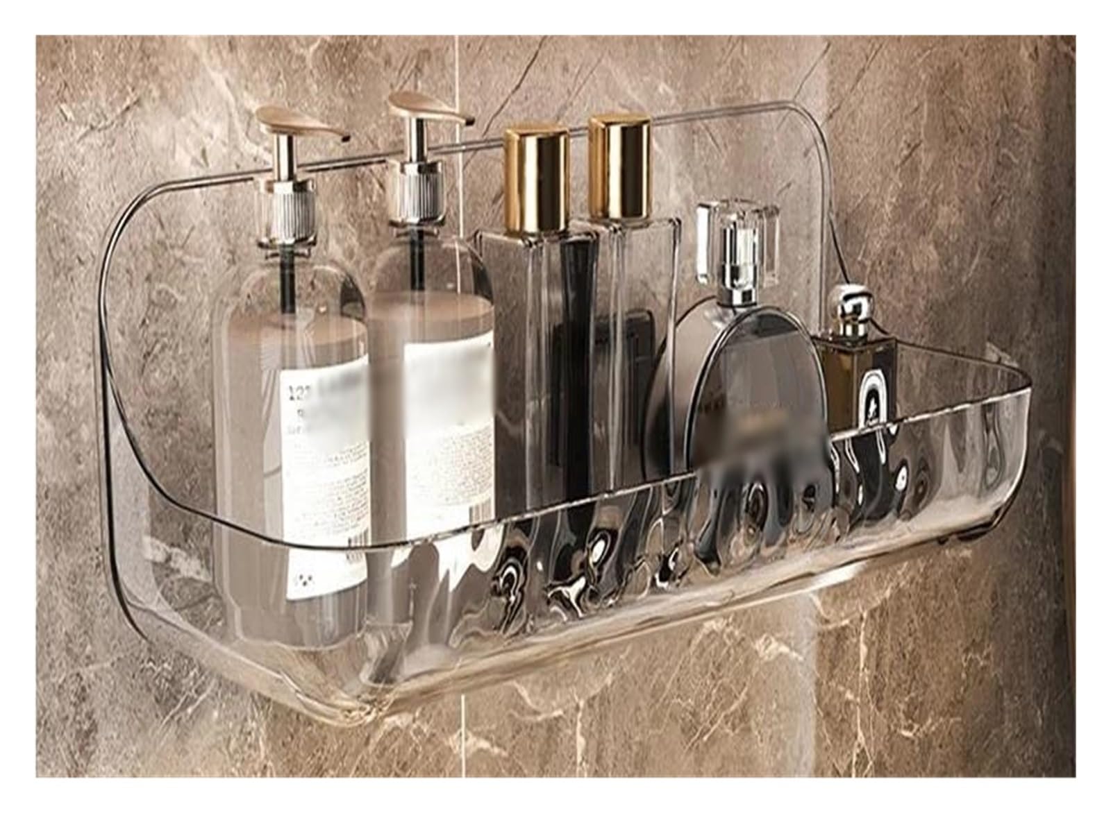 Mensola da bagno in acrilico, senza trapano, organizer per doccia, lavabo, cosmetici, montaggio a parete, supporto per shampoo (piccolo)