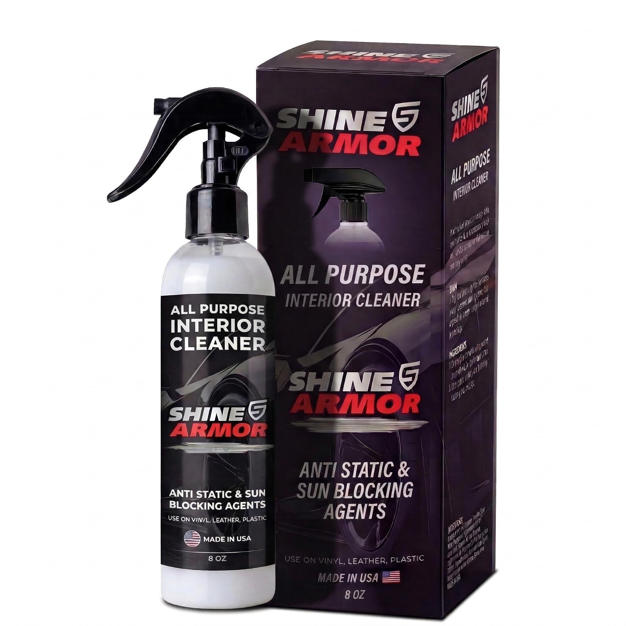 SHINE ARMOR Car Interior Cleaner for Vehicle Detailing & Restoration All Purpose Solvent & Car Dashboard Cleaner for Seats Upholstery Leather Shine Plastic Vinyl and More | Matte Finish 8 Fl Oz