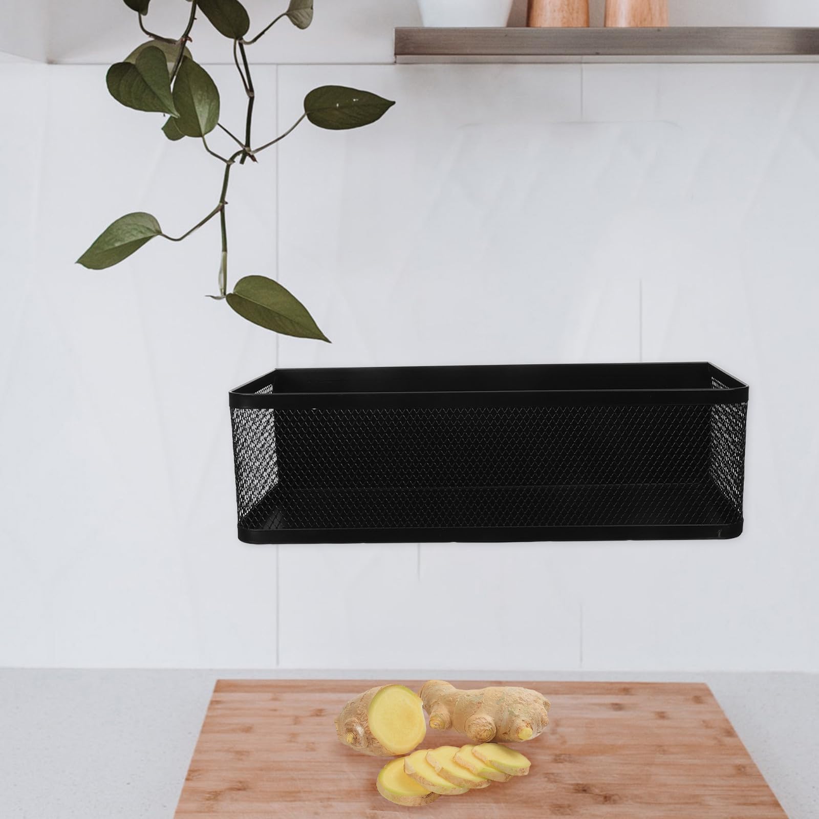 Artibetter Wandmontierter Gewürzbehälter aus Kohlenstoffstahl mit Punch Free Installation und Offener Gitterstruktur Moderner Küchengewürz Organizer für Knoblauch und Gewürze