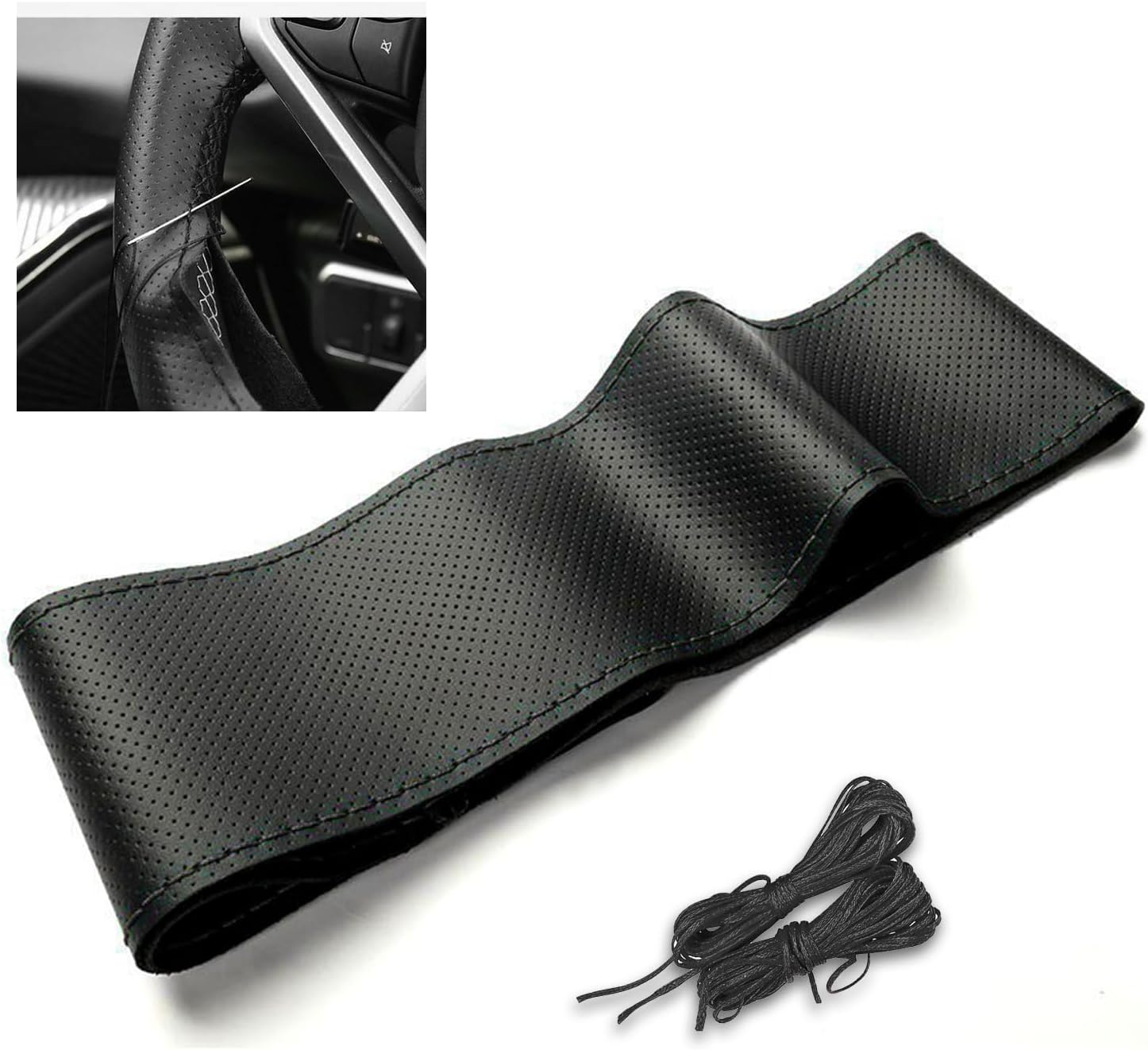 Suede Car Steering Wheel Cover Hand Sewing Universal 38CM Soft-touch Auto Accessories Steering Wrap Non-slip Grip